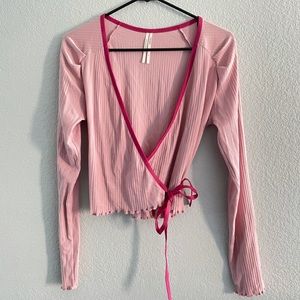 Pink wrap top cropped